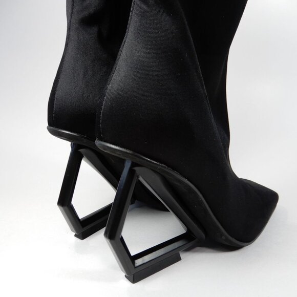 JEFFREY CAMPBELL Herio Square Toe Booties Heels Size 6 Black Neoprene NEW $204 - Picture 8 of 11